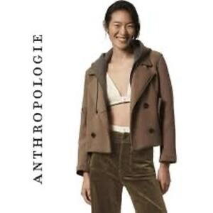 Anthropologie Maeve Twofer Hooded Peacoat Olive Cropped Jacket Gorpcore Utility